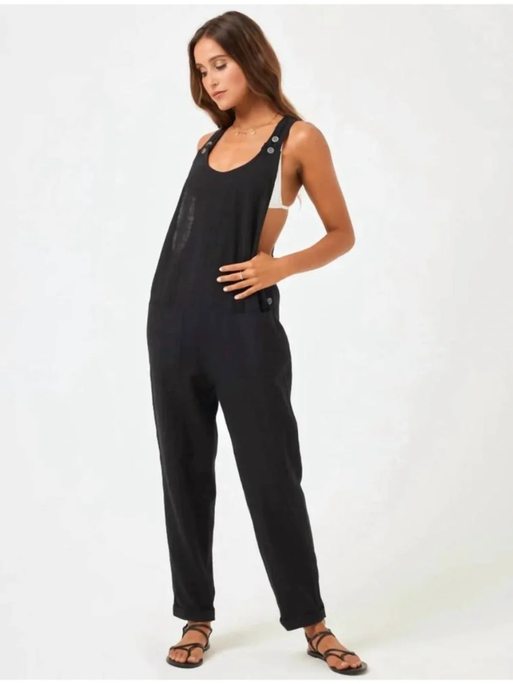 NEW L*SPACE Freya Jumpsuit Black Size XS Sleeveless Cotton NWT Casual Neutral